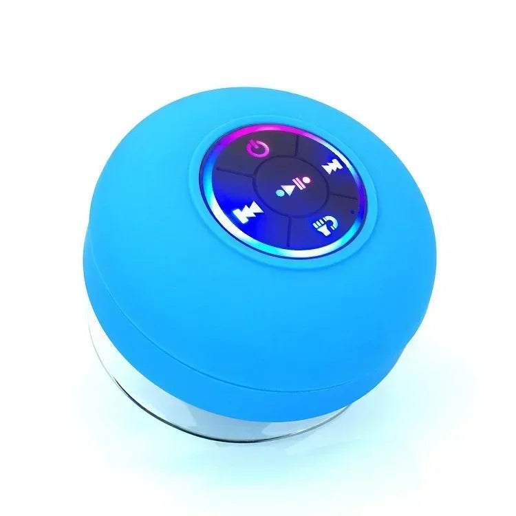 Mini Coluna Bluetooth Portátil Sem Fios – À Prova de Água IPX4 com LED e Ventosa de Fixação