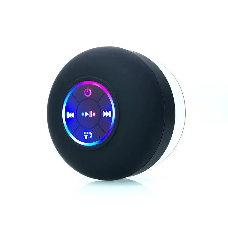 Mini Coluna Bluetooth Portátil Sem Fios – À Prova de Água IPX4 com LED e Ventosa de Fixação