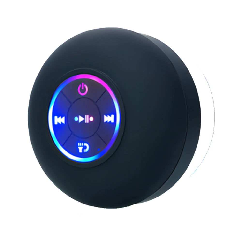 Mini Coluna Bluetooth Portátil Sem Fios – À Prova de Água IPX4 com LED e Ventosa de Fixação
