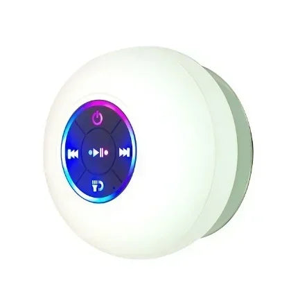 Mini Coluna Bluetooth Portátil Sem Fios – À Prova de Água IPX4 com LED e Ventosa de Fixação